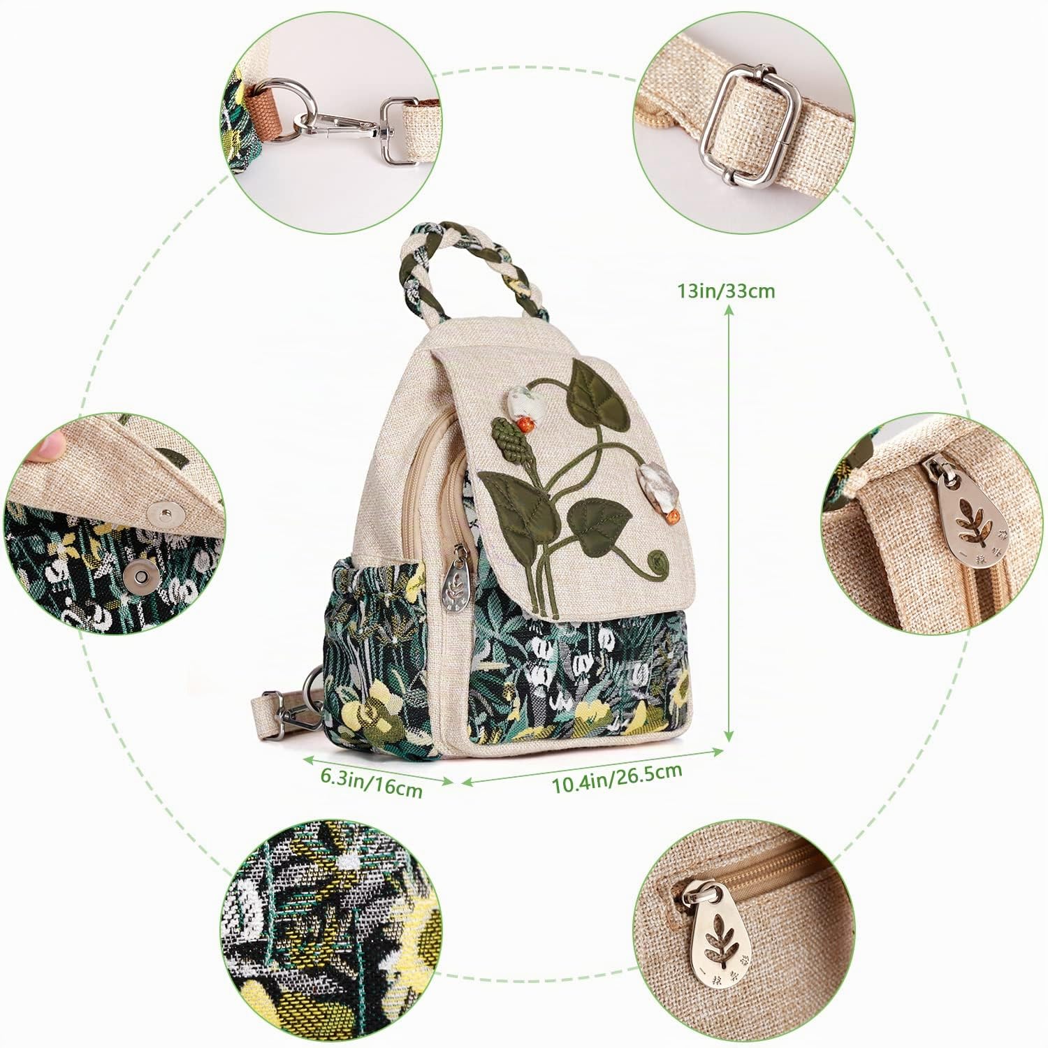 Umwandelbare Umhängetasche für Mädchen, handgefertigte Handtasche, wunderschöner, hochwertiger, lässiger Tages-Mini-Rucksack aus Segeltuch für Frauen in Grün