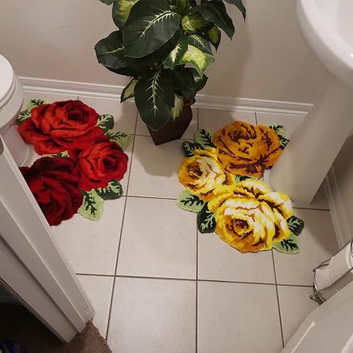 Miniatura 4 de UKELER Alfombras de baño con rosas rojas para baño, alfombras de área de flores suaves, antideslizantes, absorbentes, alfombra de baño de 27.5 x