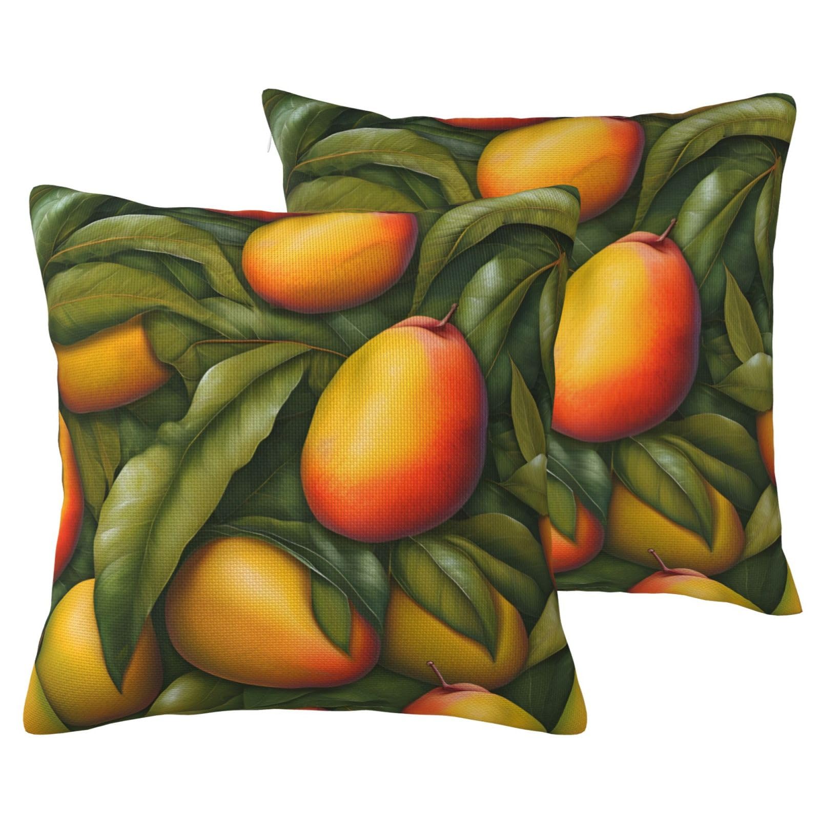 Housse de coussin en lin à motif mangue x2 pour canapé et salon