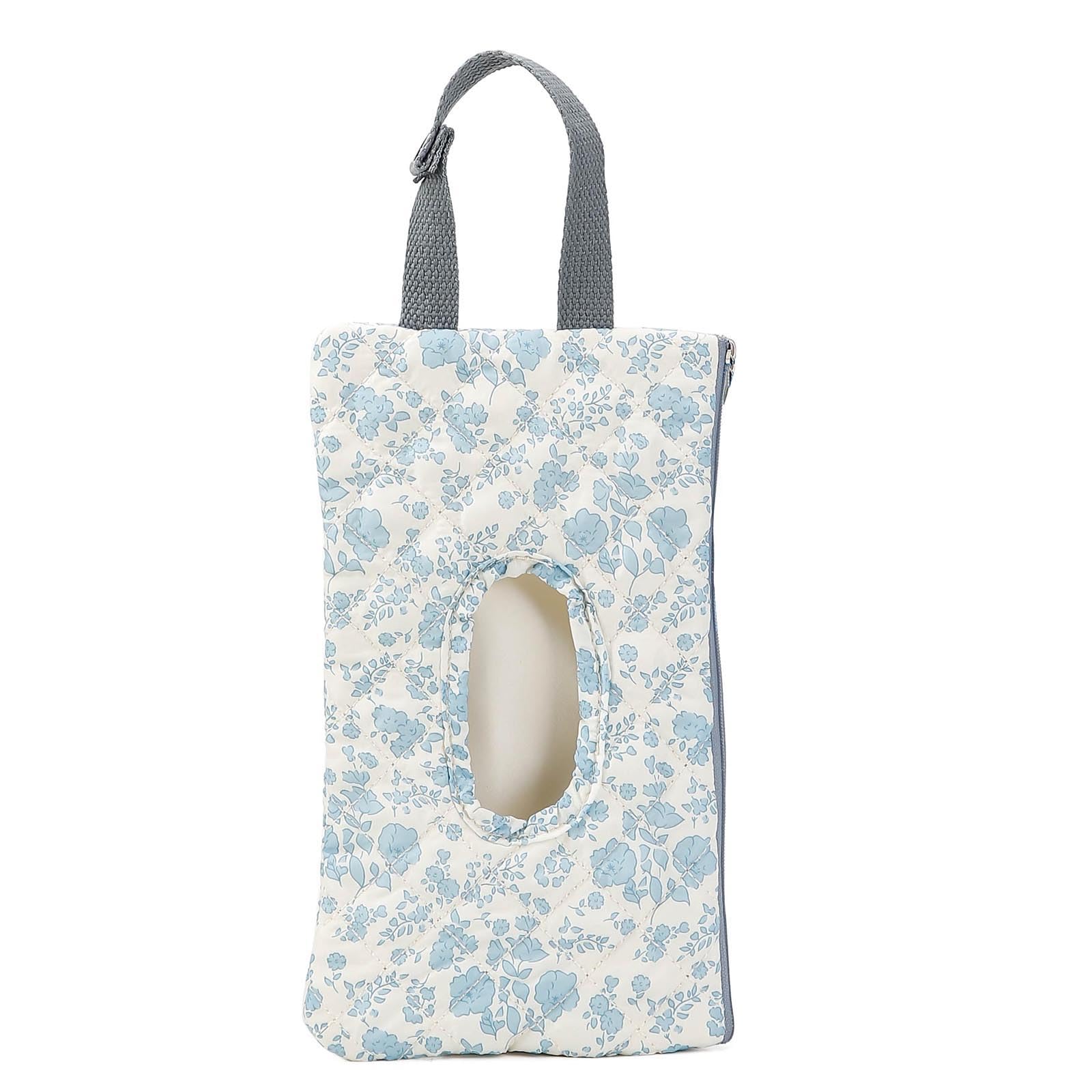 SDSFGX Hanging Wet Wipe Dispenser Pouch Quilted Canvas Floral Tissue Holder Portable Baby Wipes Case for Car & Travel