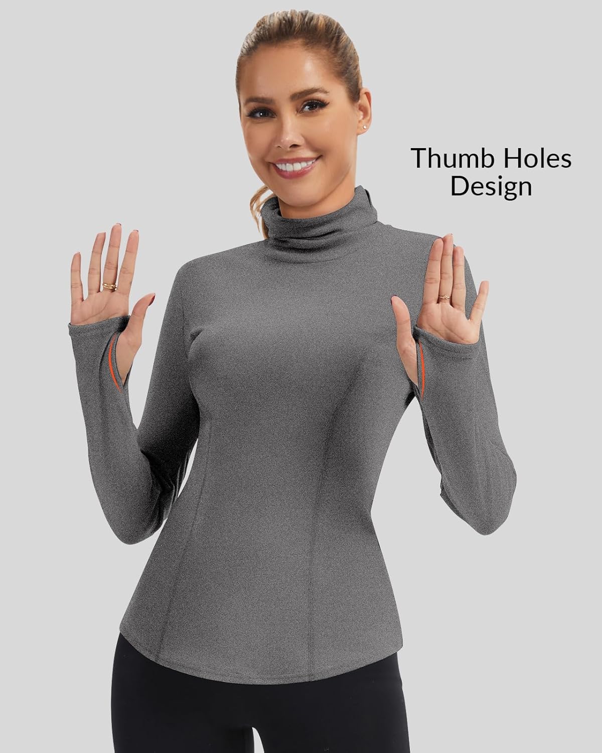 WOWENY Thermal Turtleneck Tops for Women Long Sleeve Shirts Running Base Layer with Face Mask Neck Gaiter Thumbholes - Image 4