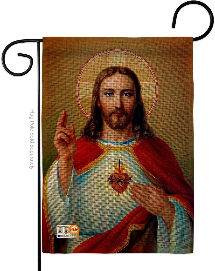 Jesus Sacred Heart Burlap Garden Flag Religious Faith Hope Grace Peace Dove Christian Religion Easter Small Decorative Gift Yard House Banner Double-Sided Made In USA 13 X 18.5
