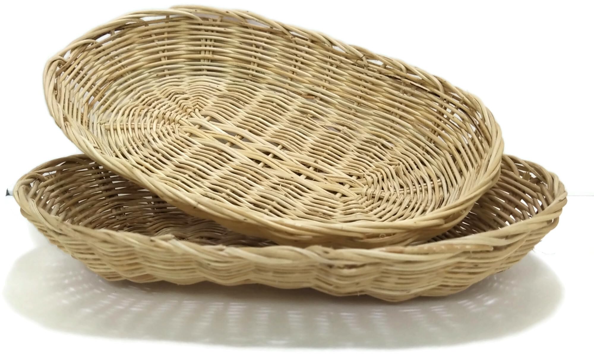 Wicker Rattan Basket Tray Set of 2, Oval Shaped Woven Serving Trays for Fruits, Vegetables, Bread, Snacks, Decorative Storage Organizer for Home, Living Room, Kitchen