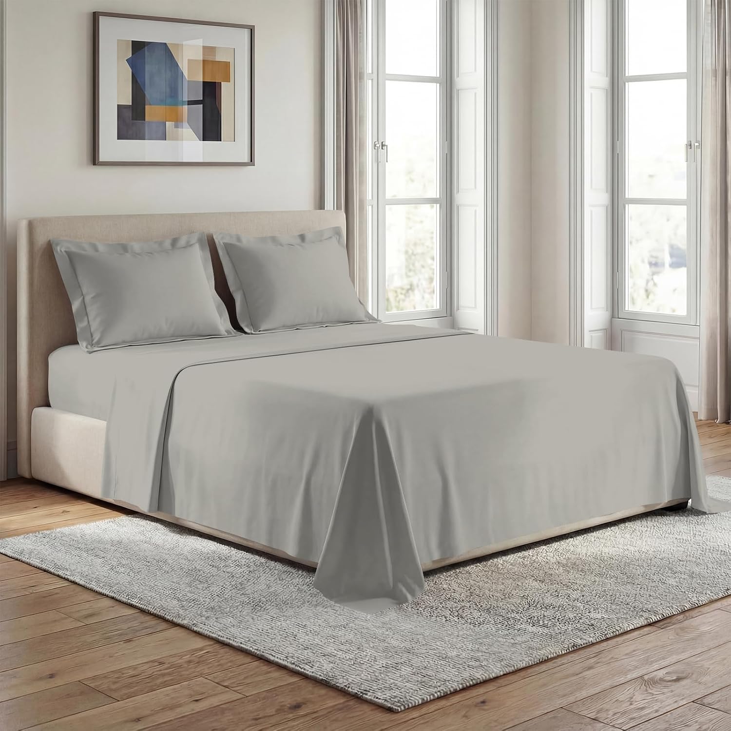 Pizuna 400 Thread Count Cotton King Size Duvet Bed Set Cover Set - 1 Flat Sheet & 2 Pillowcase