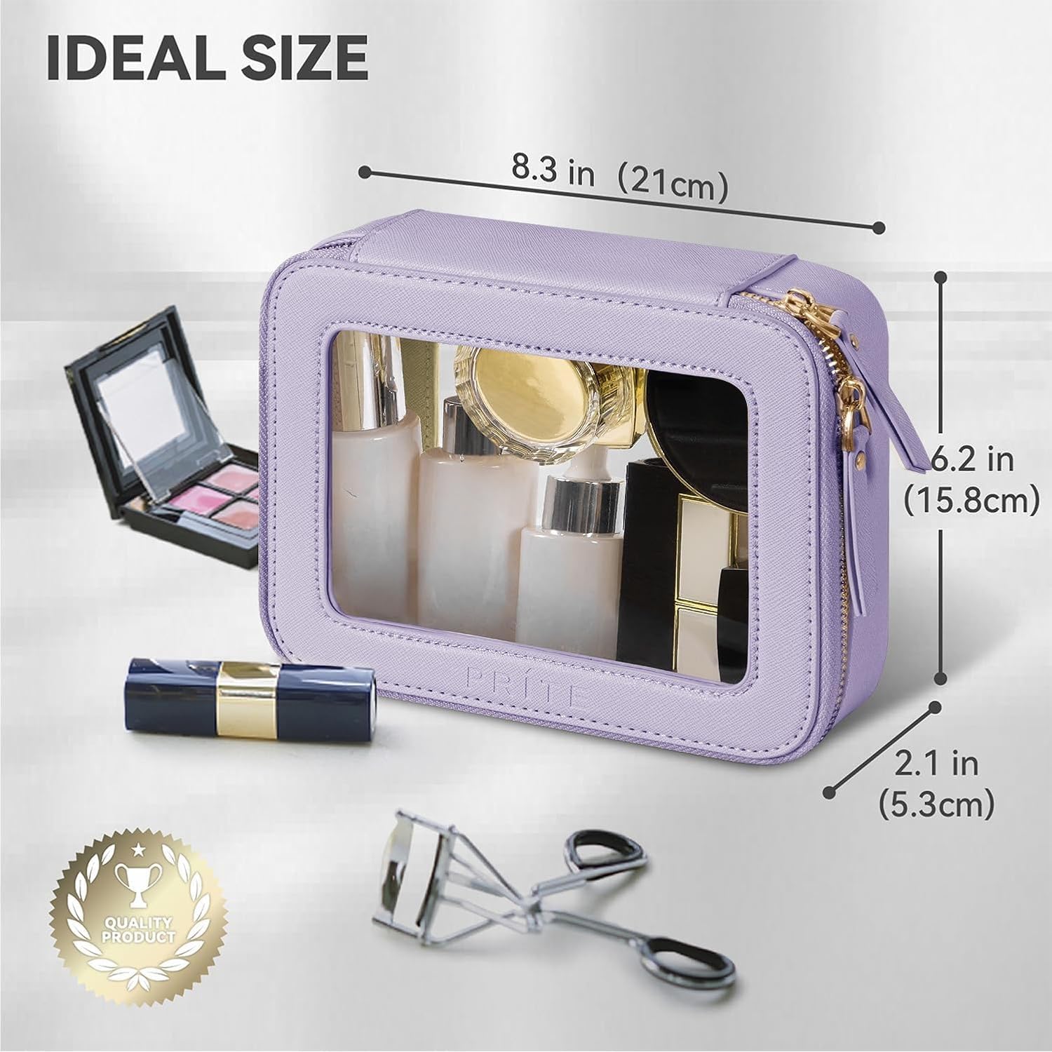 Prite Clear Makeup Bag Cosmetic Organizer Case Waterproof Travel Toiletry Bag Skincare Pouch with Golden Zipper(Violet) - Image 3