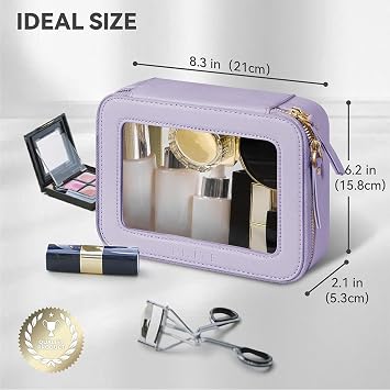 Prite Clear Makeup Bag Cosmetic Case Travel Toiletry Bag, Purple, Standard