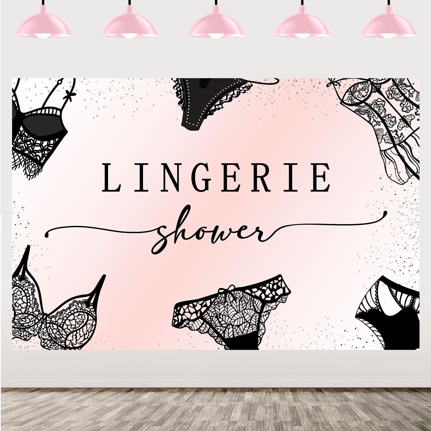 Lingerie Shower Bachelorette Backdrop Rose Red Black Bras