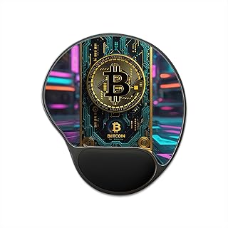 Bitcoin-Themed Mouse Pad with Wrist Rest, Ergonomic Crypto Desk Mat, Cryptocurrency Computer Accessory for Office or Home