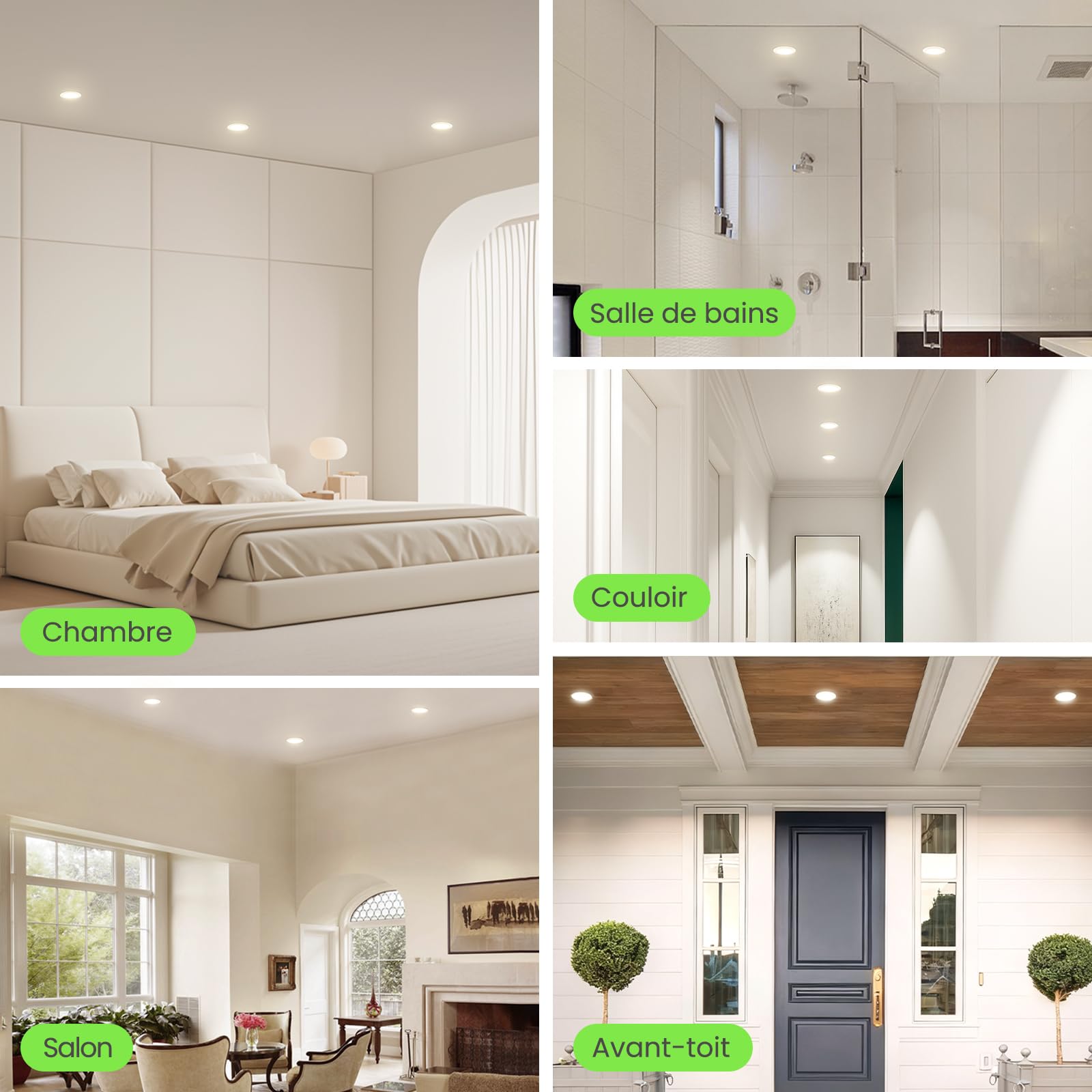 ALUSSO Lot de 10 Spot LED Encastrable 68mm,AC 220-240V 5W Spots de Plafond Encastre 3000K 4000K 6500K Réglable,IP44 Spot Salle de Bain LED pour Salon Cuisine,Blanc | AC 220-240 V, intensité variable 10-100 %, 3000 K/4000 K/6500 K, spots LED pour salle de