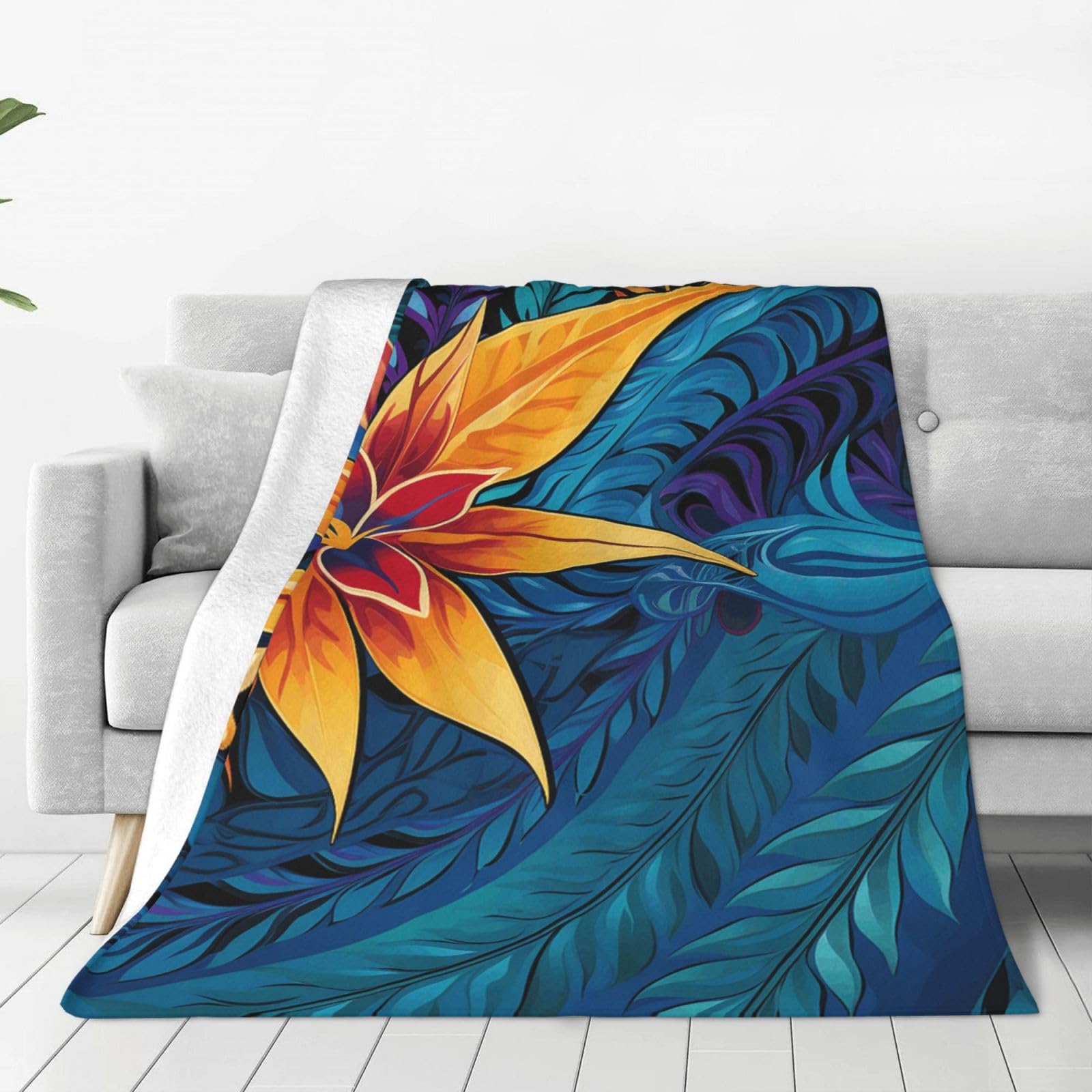 Couverture en micro polaire pour canapé et voyage au motif feuilles tropicales chaudes