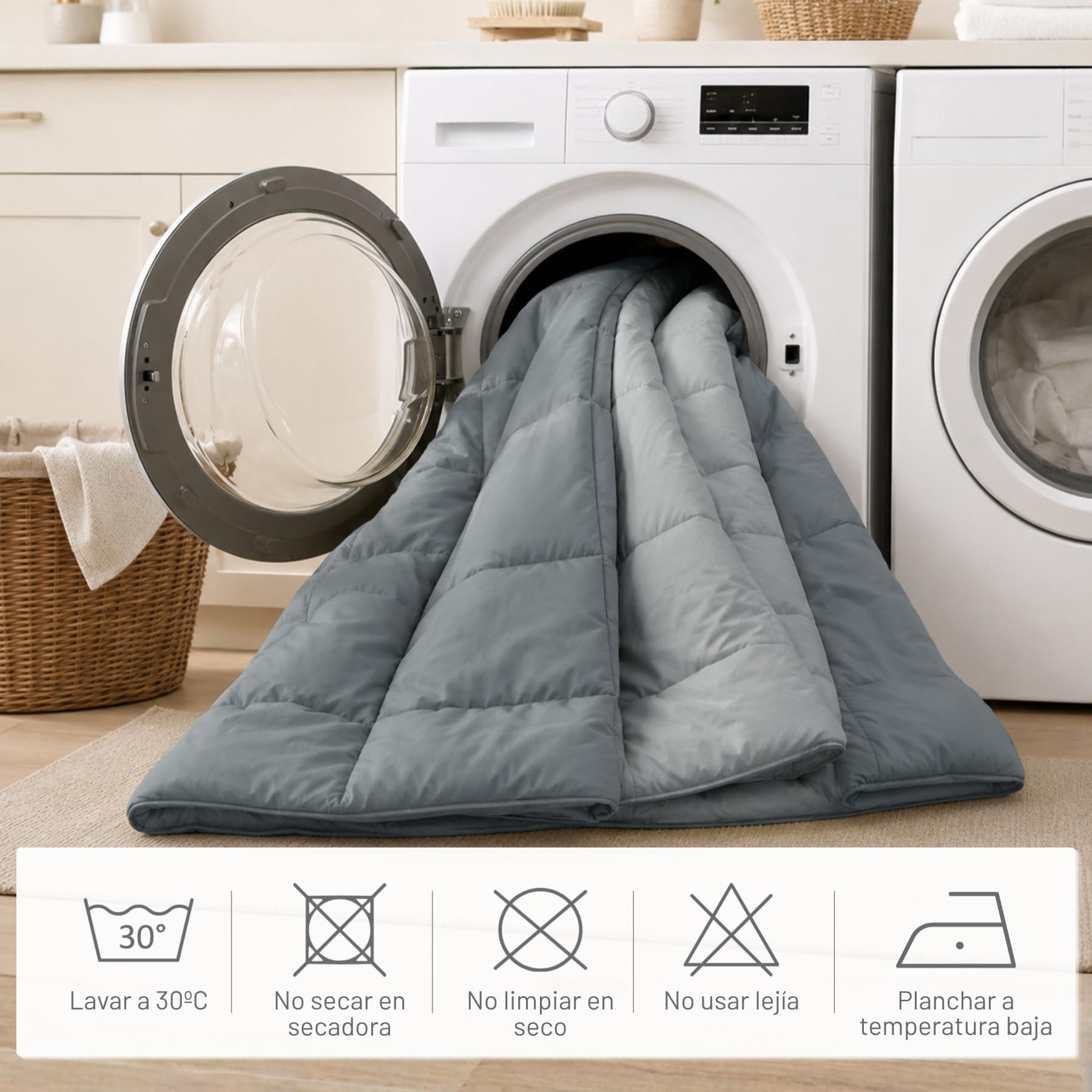 DALINA Edredón de Fibra para Cama 150, 240 x 220 cm, 170gr/M², Gris | Relleno Nórdico 100% Poliester, Doble Cara Comfortable, Suave, Transpirable, Ligera