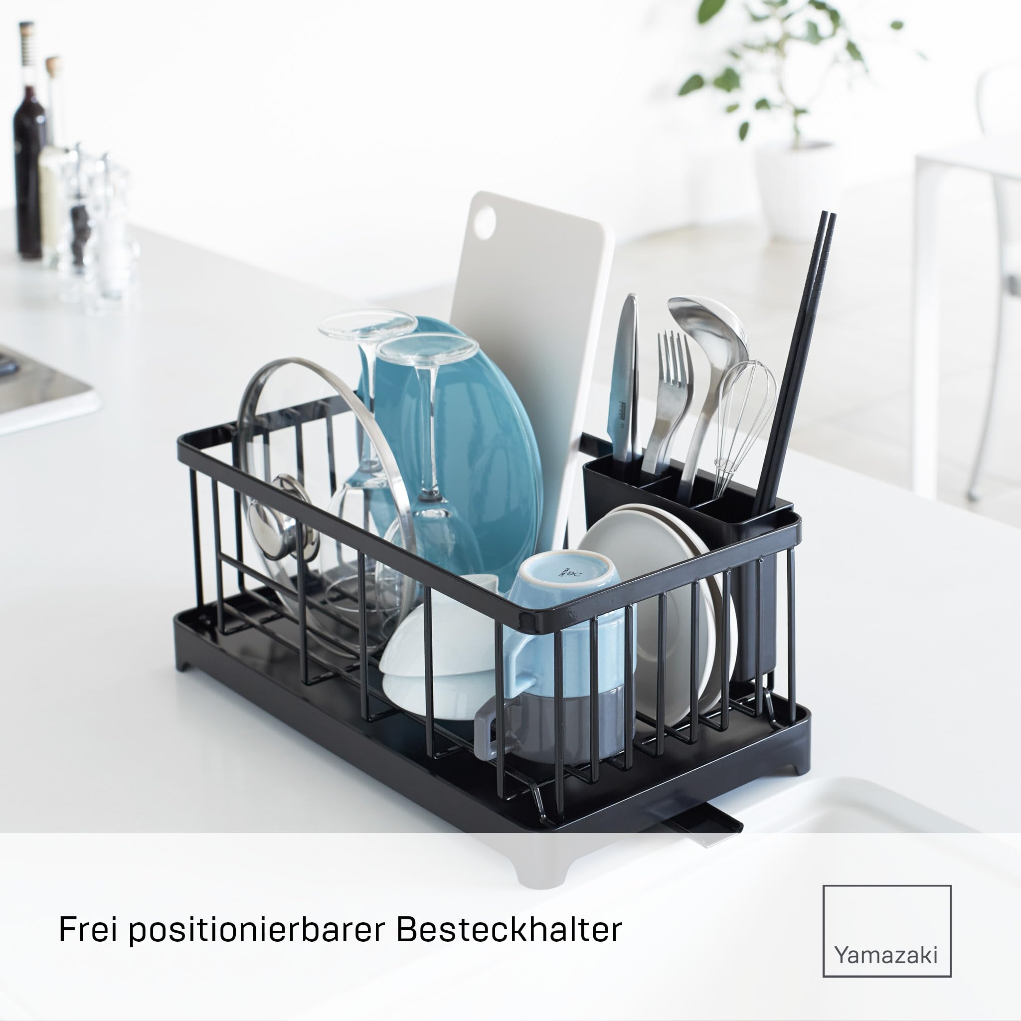 YAMAZAKI 2876 Tower Wire Dish Drainer, Black, Steel/ABS Resin, 42 x 23 x 17 cm
