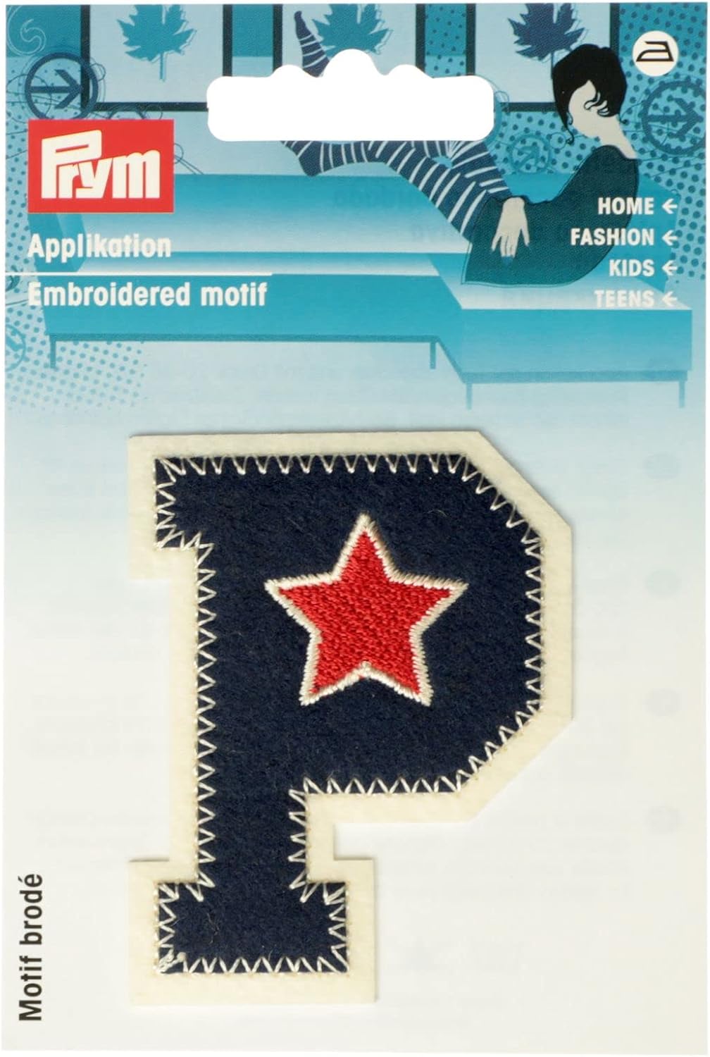 Prym 924515 Appliqué Letter P Blue/Ecru with Star