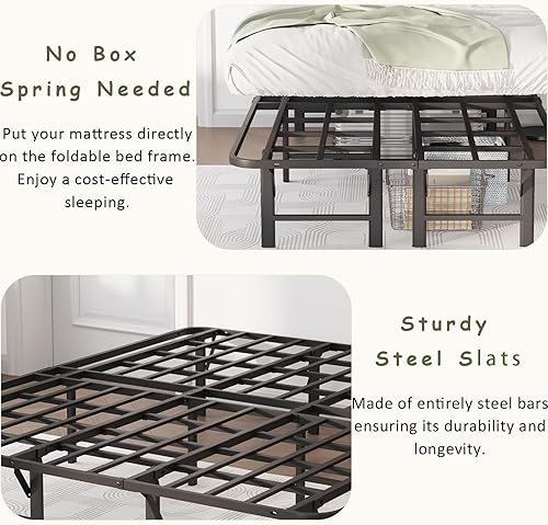 Miniatura 6 de RestVille Cama plegable individual con estructura de listones de acero resistente, 16 pulgadas de alto, no necesita somier, fácil montaje, sin