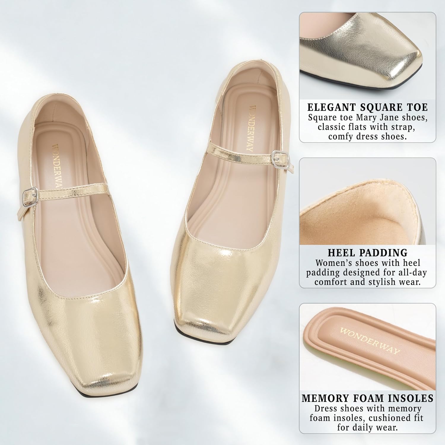 WONDERWAY Women Mary Jane Shoes,Slip On Ankle Strap Dress Flat Shoes