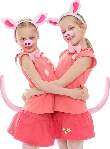 Miniatura 5 de WILLBOND Juego de disfraz de cerdo de 8 piezas, incluye diadema de oreja de cerdo, nariz de cerdo sintética, pajarita y colas para suministros de