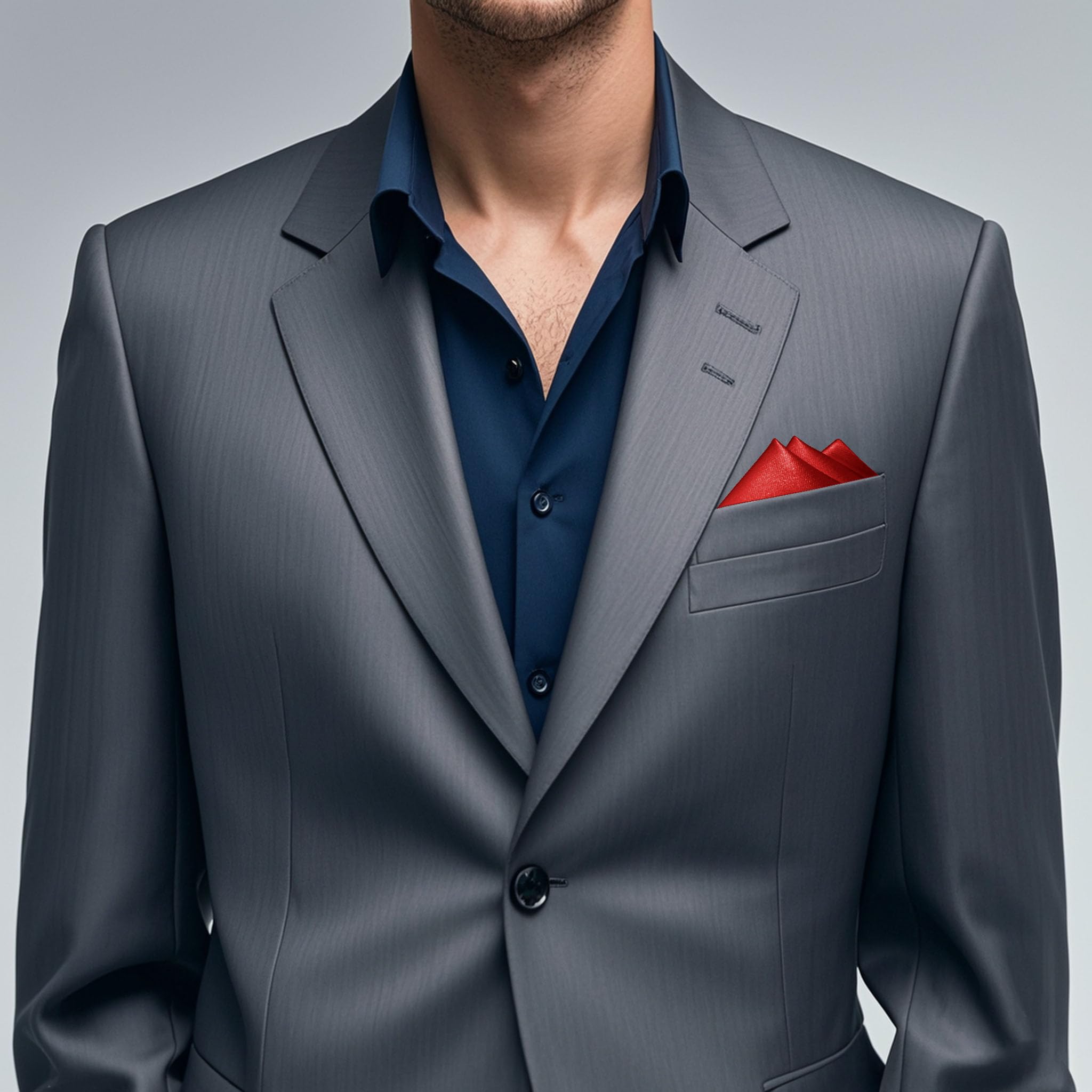 BEWDIO Red Men's Pocket Square, Solid Color Boys Handkerchiefs for Men Wedding Party (62-15S)