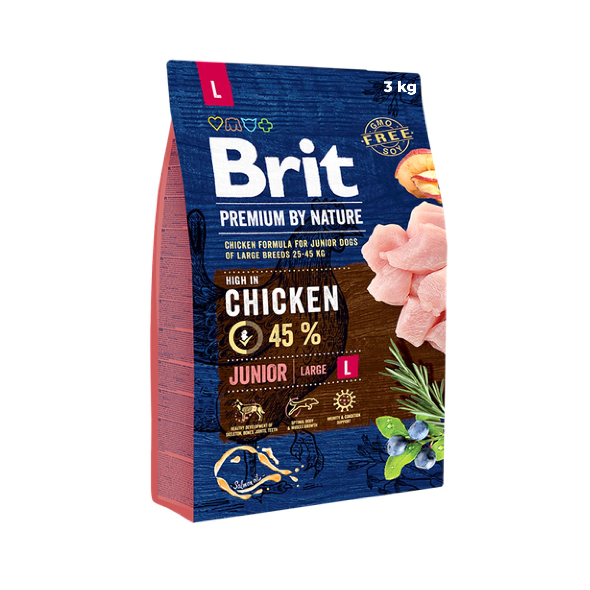 Brit Premium by Nature Junior L/XL sucha karma dla szczeniaków, dużych ras psów, mieszanka paszowa pełnoporcjowa, wspomaga trawienie, stawy i wzrost, 3 kg