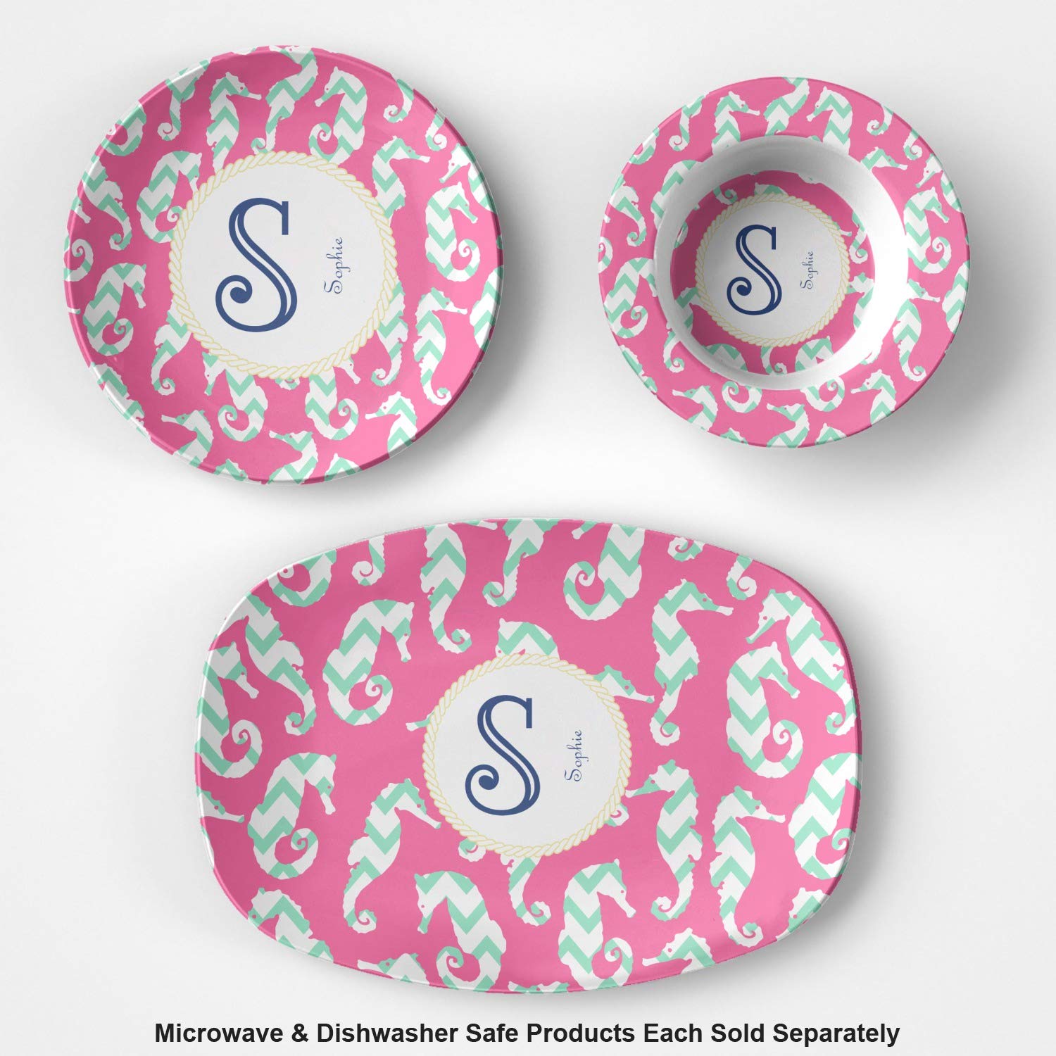 Personalized Sea Horses Plastic Bowl - Microwave Safe - Composite Polymer