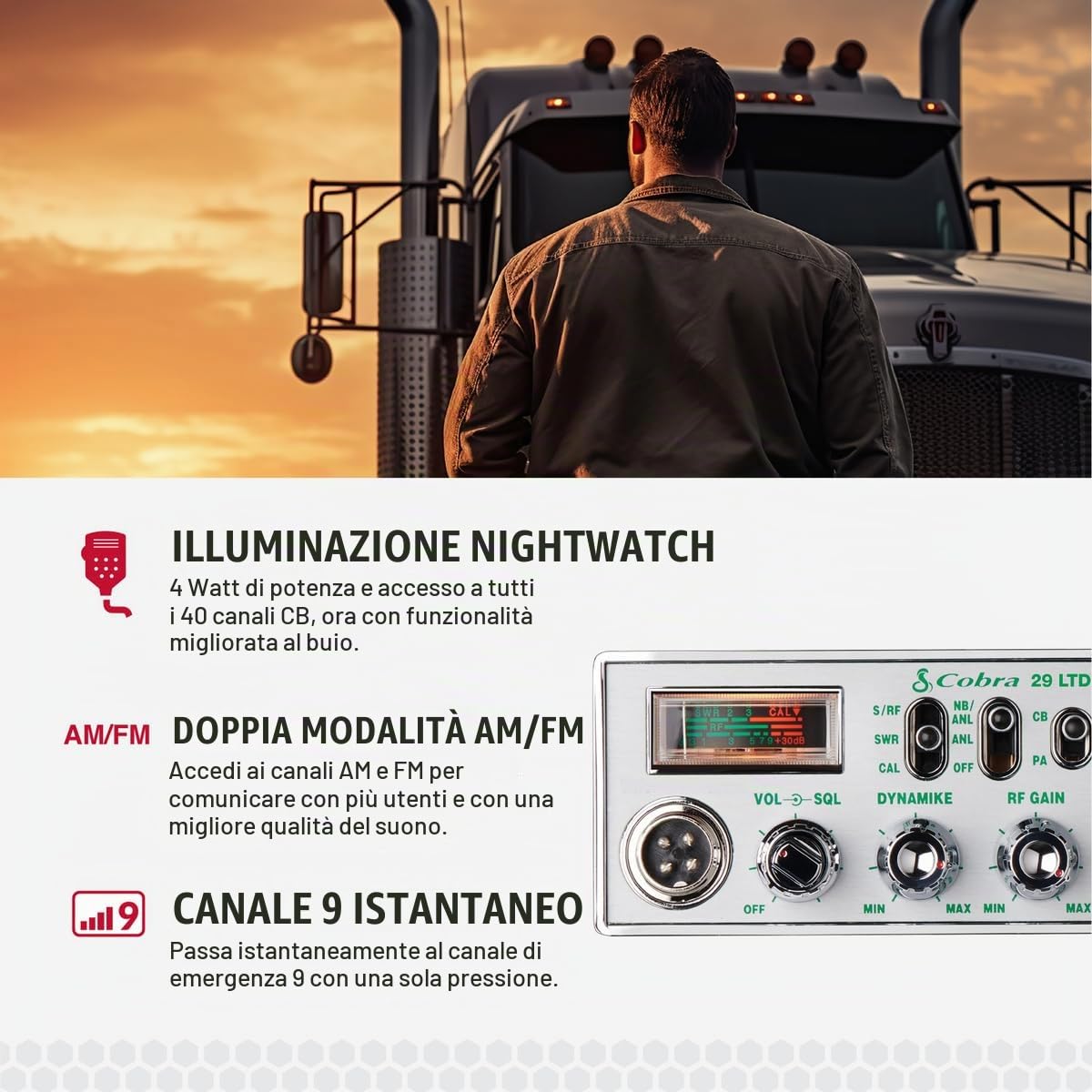 Cobra 29 NW Classic Professional CB Radio – Radio di emergenza facile da usare, utensili da viaggio, canale istantaneo 9/19, Full 40 canali, calibrazione SWR e indicatore di illuminazione notturna,