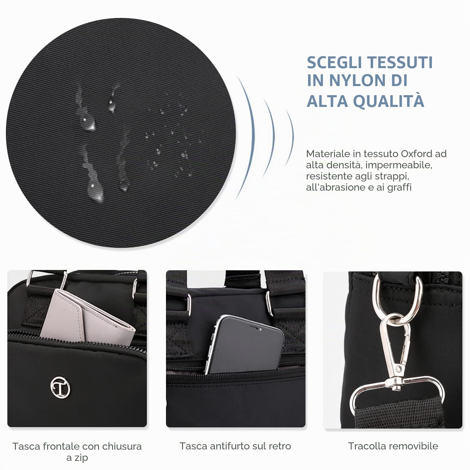 NICOLE & DORIS Borsa a Tracolla Casual Borse da Donna Multi Tasca Messenger Bag Borse a Spalla Leggera Borse Crossbody per Shopper Viaggio Lavoro Nero