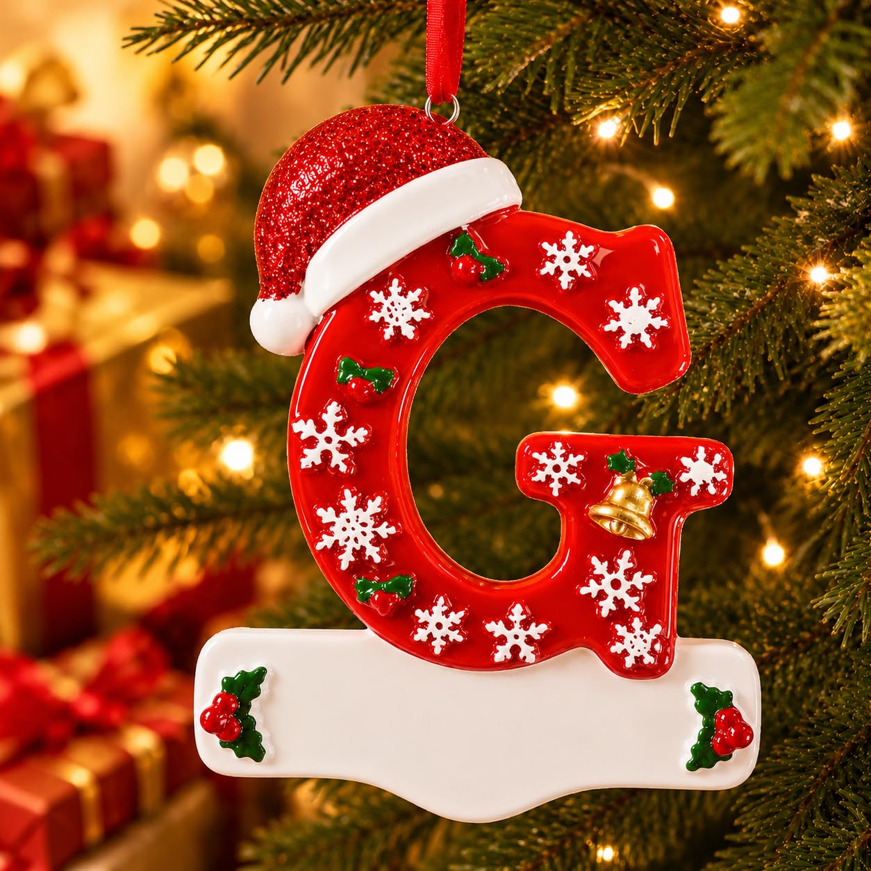 Bemaystar 3D Resin Letter Christmas Ornaments, Hand Painted Initial Christmas Tree Ornaments, Premium Holiday Decoration for Family Christmas Tree Decor, Ornaments for Christmas Tree, G