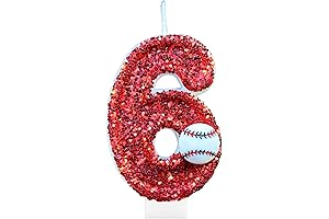 Baseball Birthday Number Candles for Cake Red Number 6 Candle Baseball Cake...