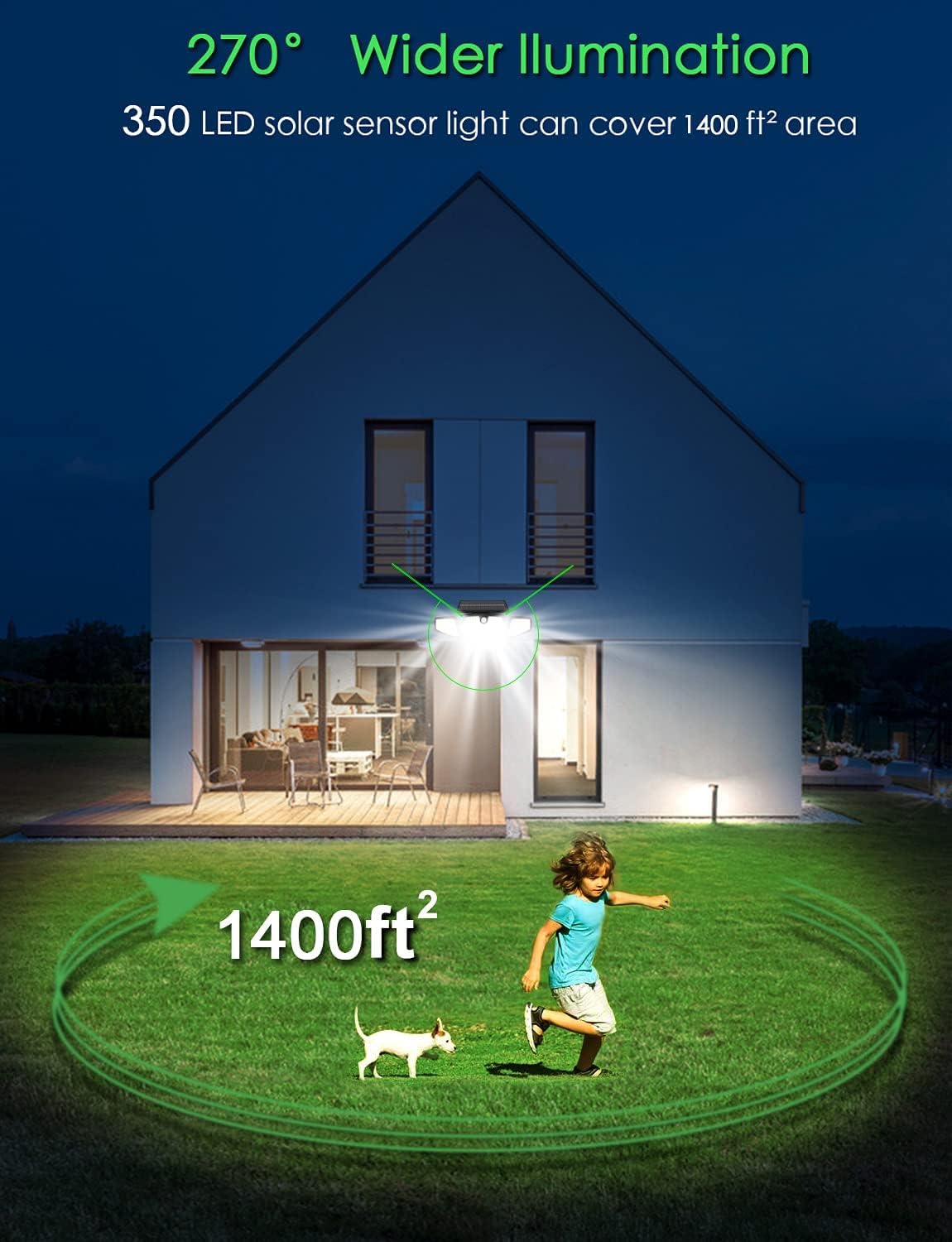 Solar Outdoor Lights - Motion Sensor 2000Lm Rotatable 350 LED Solar Powered Security Light with IP65 Waterproof Led Outdoor Super Bright Wireless Wall Light for Garage Yard Garage Patio