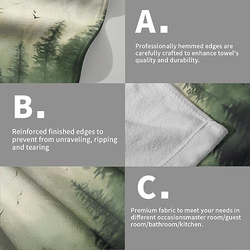 Miniatura 5 de Green Misty Forest - Juego de 2 toallas de mano suaves para cara de invitados, decoración de baño, toallas finas para cocina y platos de té