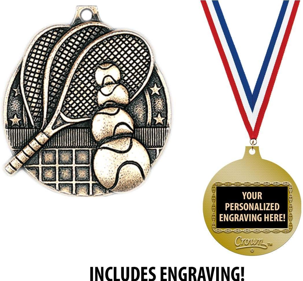 Tennis Medals, 2" Gold Tennis Medal Award with Free Custom Engraving