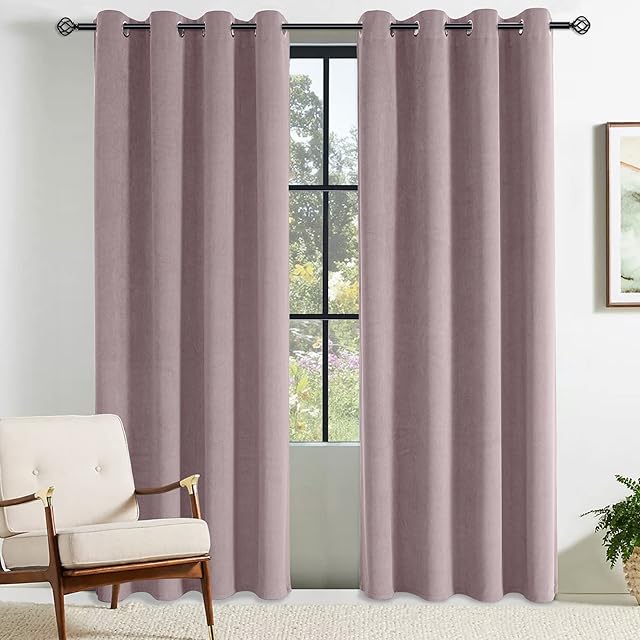 CUCRAF Total Blackout Velvet Curtain with Eyelets, Super Soft Plain Heat-Insulated Velvet Curtain for Bedroom, kids roomand Living Room, Set of 2,46" x 72"(W x L), Blush Pink