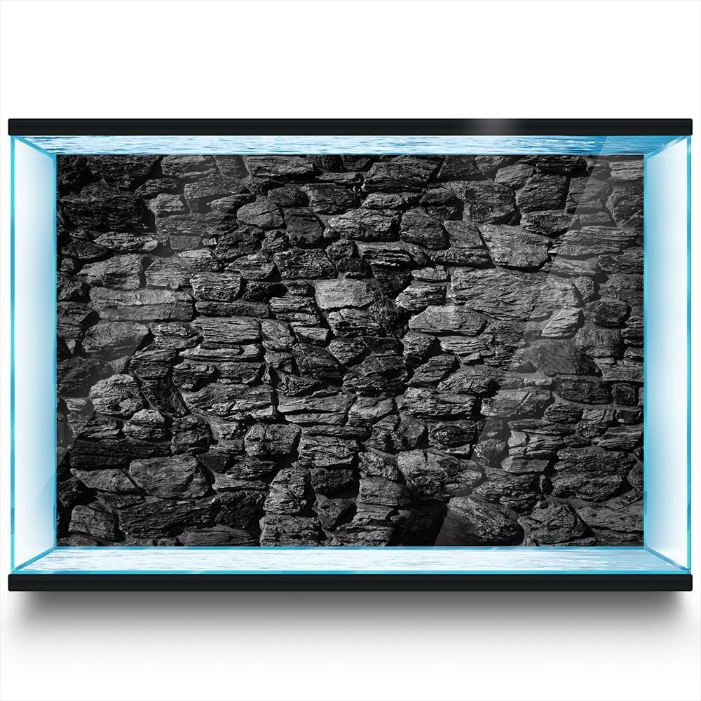 Aquarium Background Stickers - Stone Wall Texture Rock Black - Fish Tank Reptile Terrarium Decor Poster (120 x 60 cm / (47.2 x 23.6 inches))
