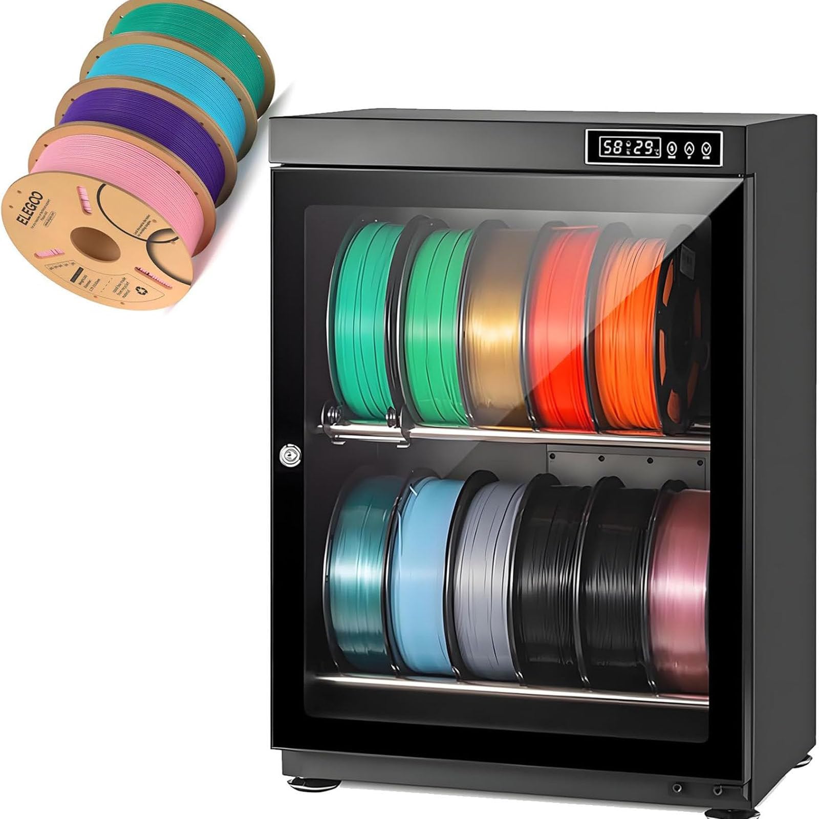 LJCSSD Drying Cabinet for 3D Printing Filament, Storage Cabinet with Dehumidifier, Holds 10-12/15-21 Spools of 1 kg Filament, Suitable for 3D Printing Materials such as Nylon/PLA/ABS/PETG/TPU 70L