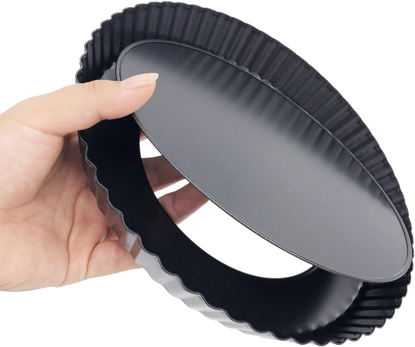 9 Inch Black Classic Round Tart Pan with Removable Bottom – Nonstick & Versatile Bakeware for Quiche, Pies, Cheesecakes, and Holiday Desserts (Wedding, Valentine's Day, Christmas, Birthday)