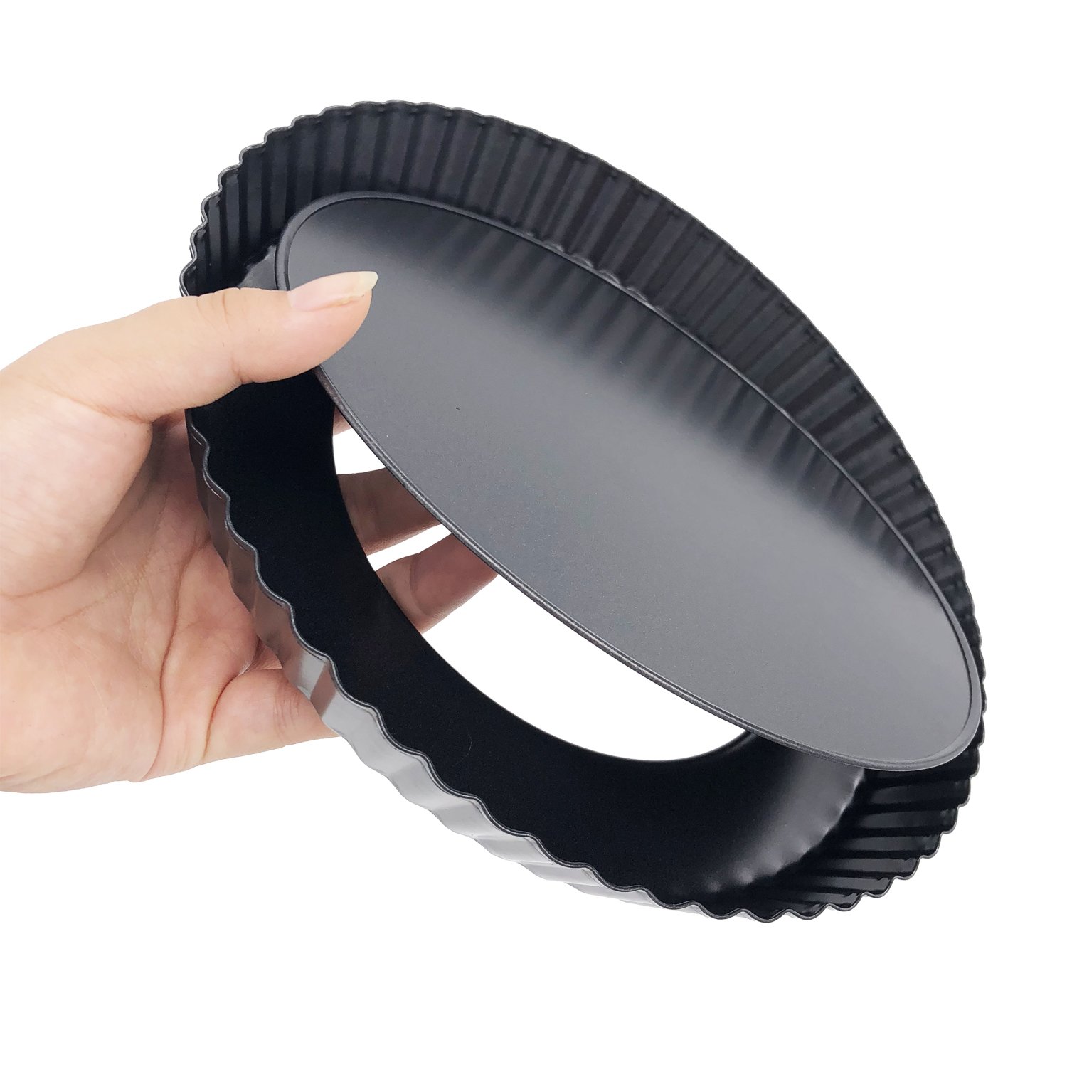 Tart and Quiche Pan,9 inch Bakeware Nonstick & Quick Release Coating Loose Bottom Quiche Tart Pan, Tart Pie Pan, Round Tart Quiche Pan with Removable Base Christmas - Image 4