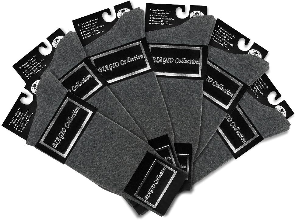6 Pair of Biagio Solid CHARCOAL GREY Color Men's COTTON Dress SOCKS