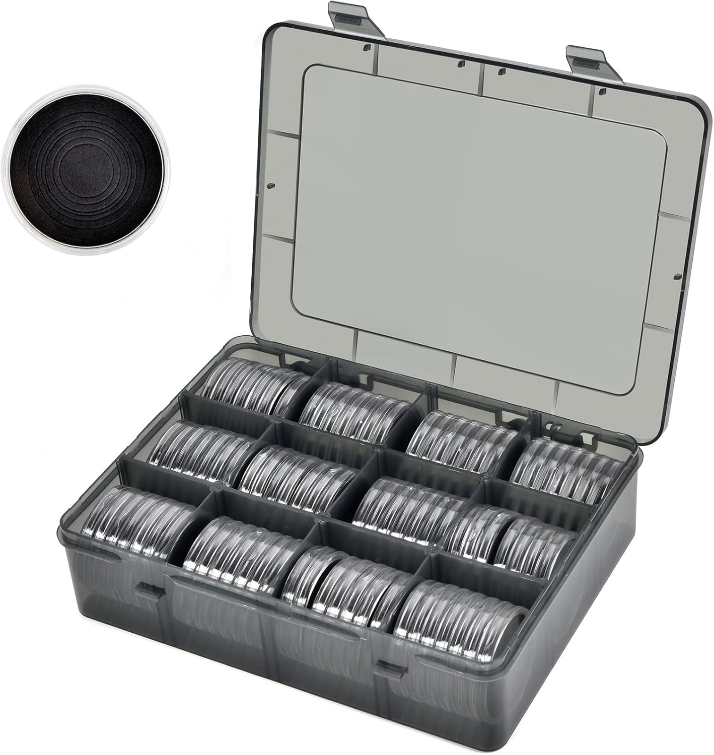 84 Pieces 46 mm Coin Capsules, with Foam Gasket and Plastic Storage Box