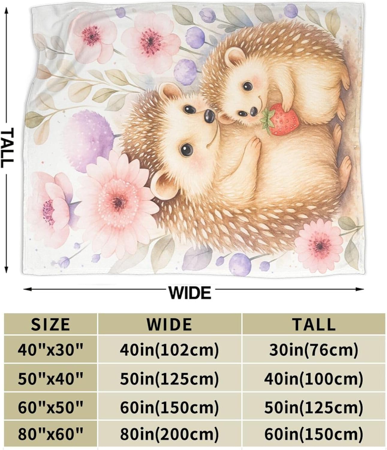 Hedgehog Blanket Cute Hedgehog Throw Blanket Gifts for Women Girls Fleece Fuzzy Soft Cozy Flannel Plush Warm Bedding Stuff for Kids Adults Sofa Bed Couch 40 x 50 Inch - Image 2