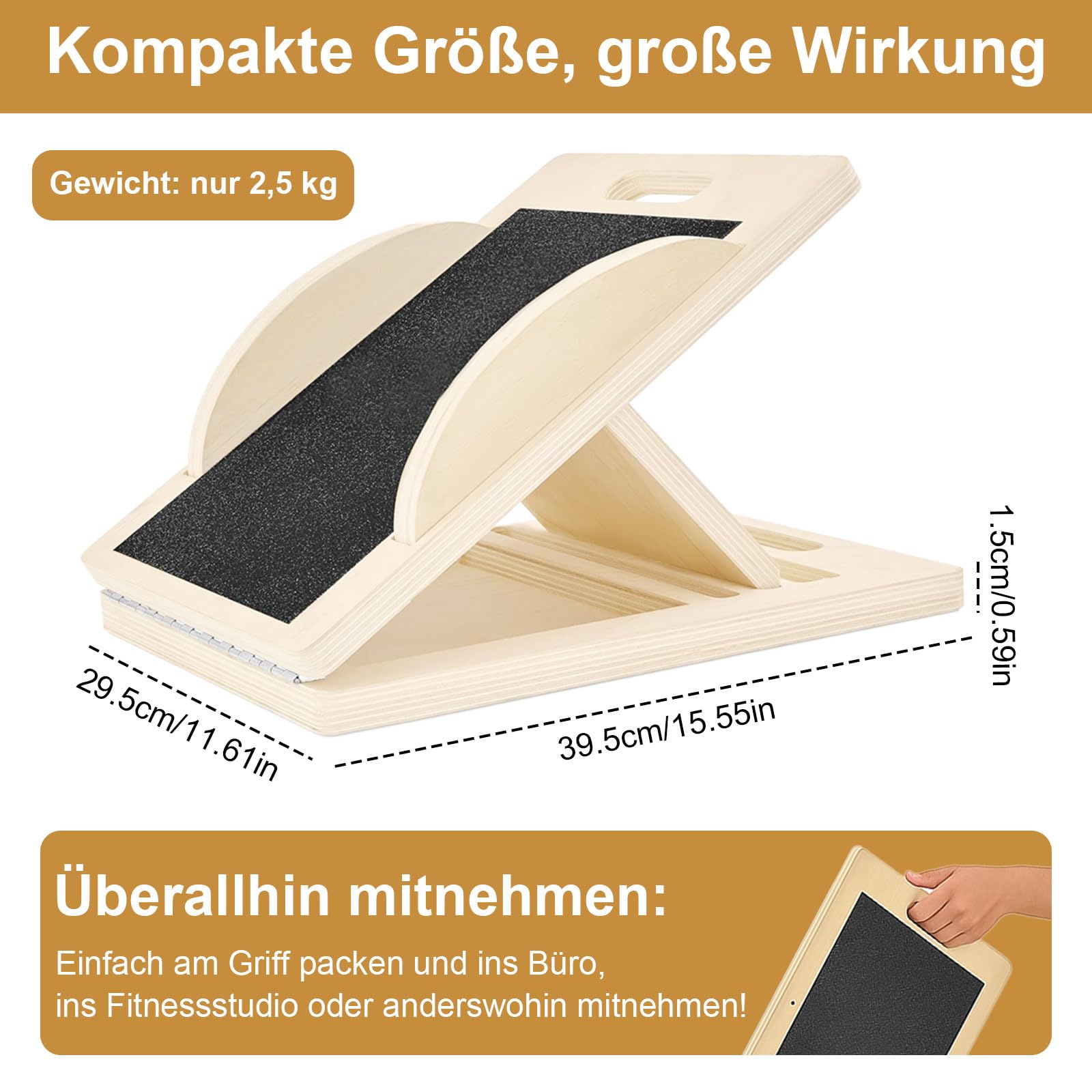 Slant Board regolabile 25°-40°, in legno antiscivolo per esercizi di stretching, Knieretter & Mobility Board per fitness, riabilitazione e palestra