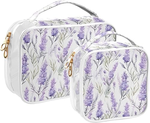 Miniatura 2 de Watercolor Purple Lavender Clear Toiletry Bag for Traveling,2 Pack Makeup Cosmetic Bag with Zipper,Travel Bag for Toiletries,Travel Essentials