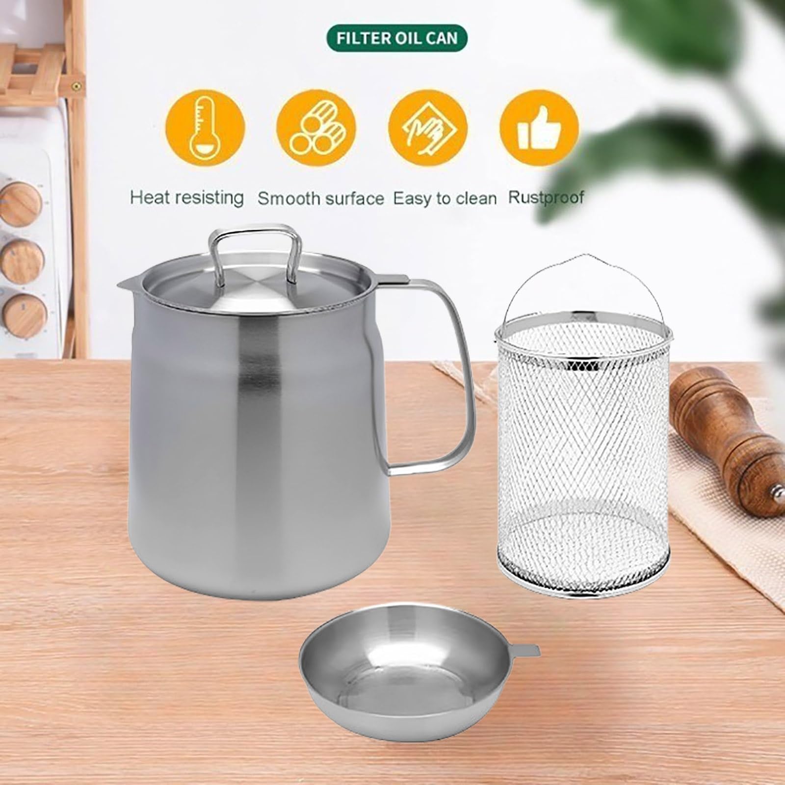 Filtr oleju kuchennego 2 w 1 sitko do oleju garnek frytkownica z koszykiem aluminiowy garnek do smażenia ryb z koszykiem łatwy uchwyt do użytku domowego, frytkownica kuchenna z koszykiem(2L)