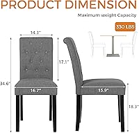 Vista 3 de thksbought Set of 4 Upholstered Fabric Dining Chairs with Button-Tufted Details (Set of 4 Gray)