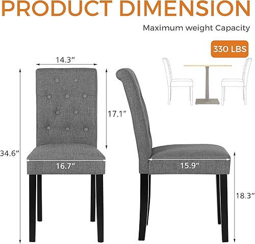 Miniatura 3 de thksbought Juego de 6 sillas de comedor tapizadas de tela con detalles de botones (juego de 6 grises) Lino (gris),Lino