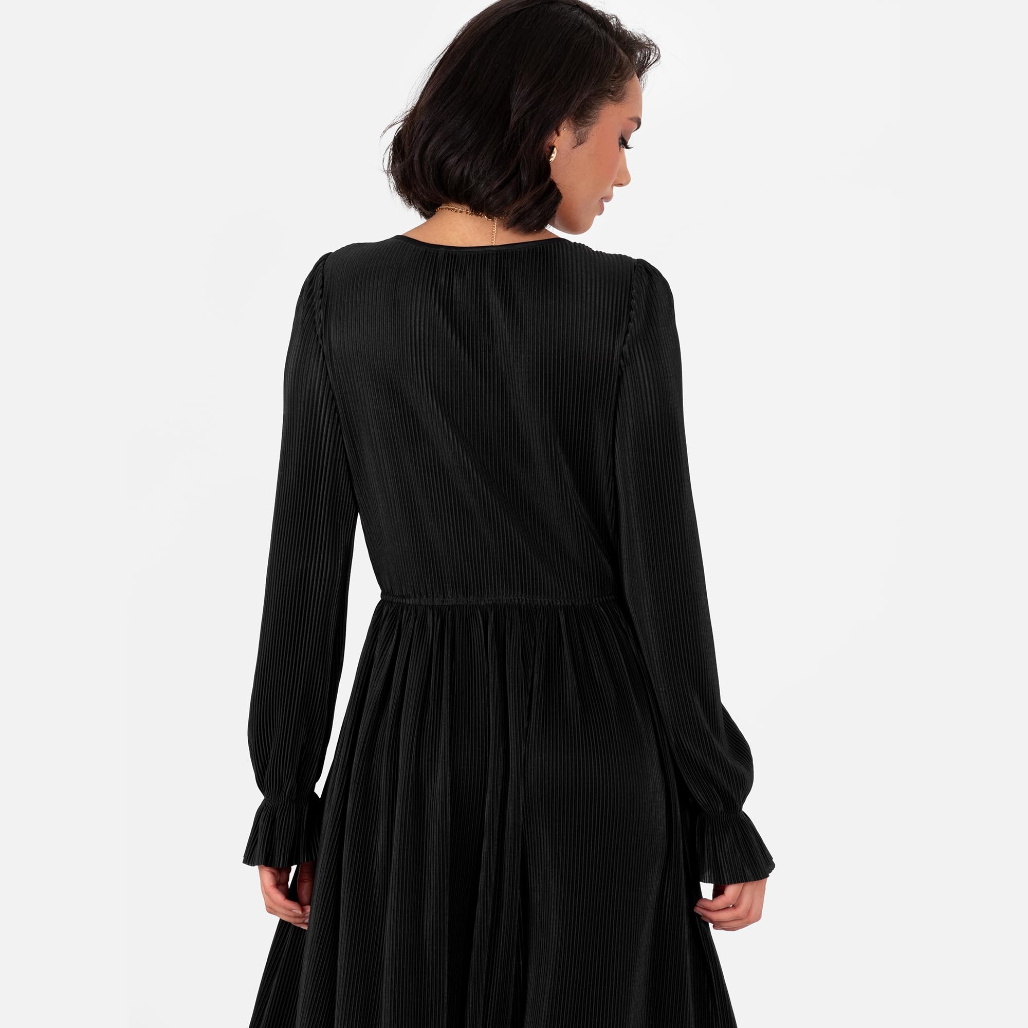 Women's Midaxi Dress Ladies Wrap V-Neck Long Sleeve Ruffle Cuff A-line Plissé Evening Occasion Wedding Guest