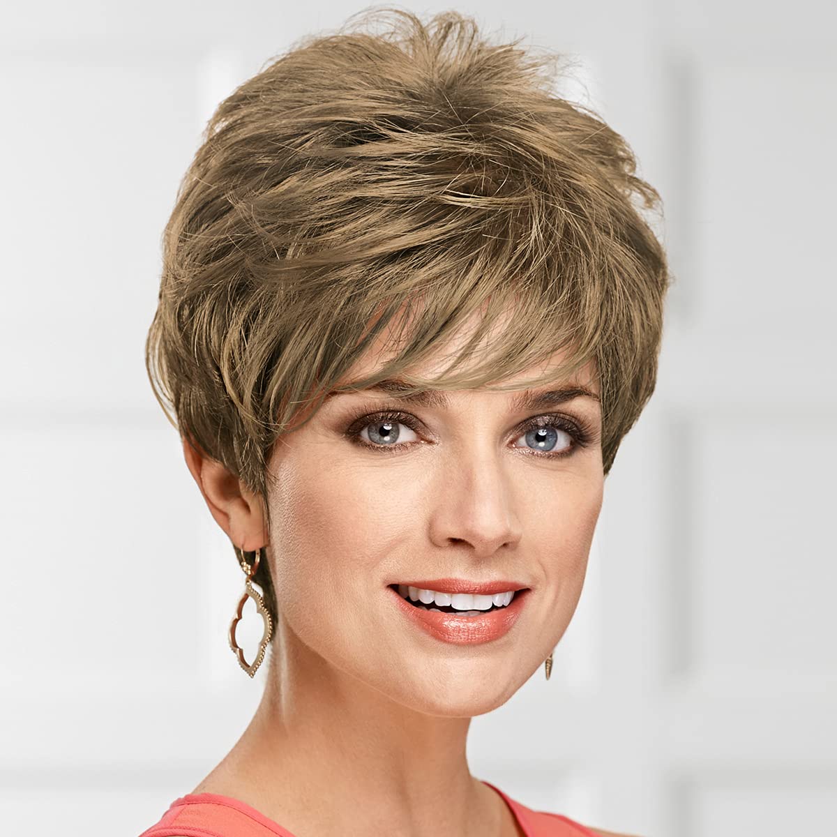 Paula YoungLauren WhisperLite Wig Short, Spirited Pixie Wig with Richly Texturized, Piecey Layers and Wispy, Side-Swept Bangs/Multi-tonal Shades of Blonde, Silver, Brown, and Red
