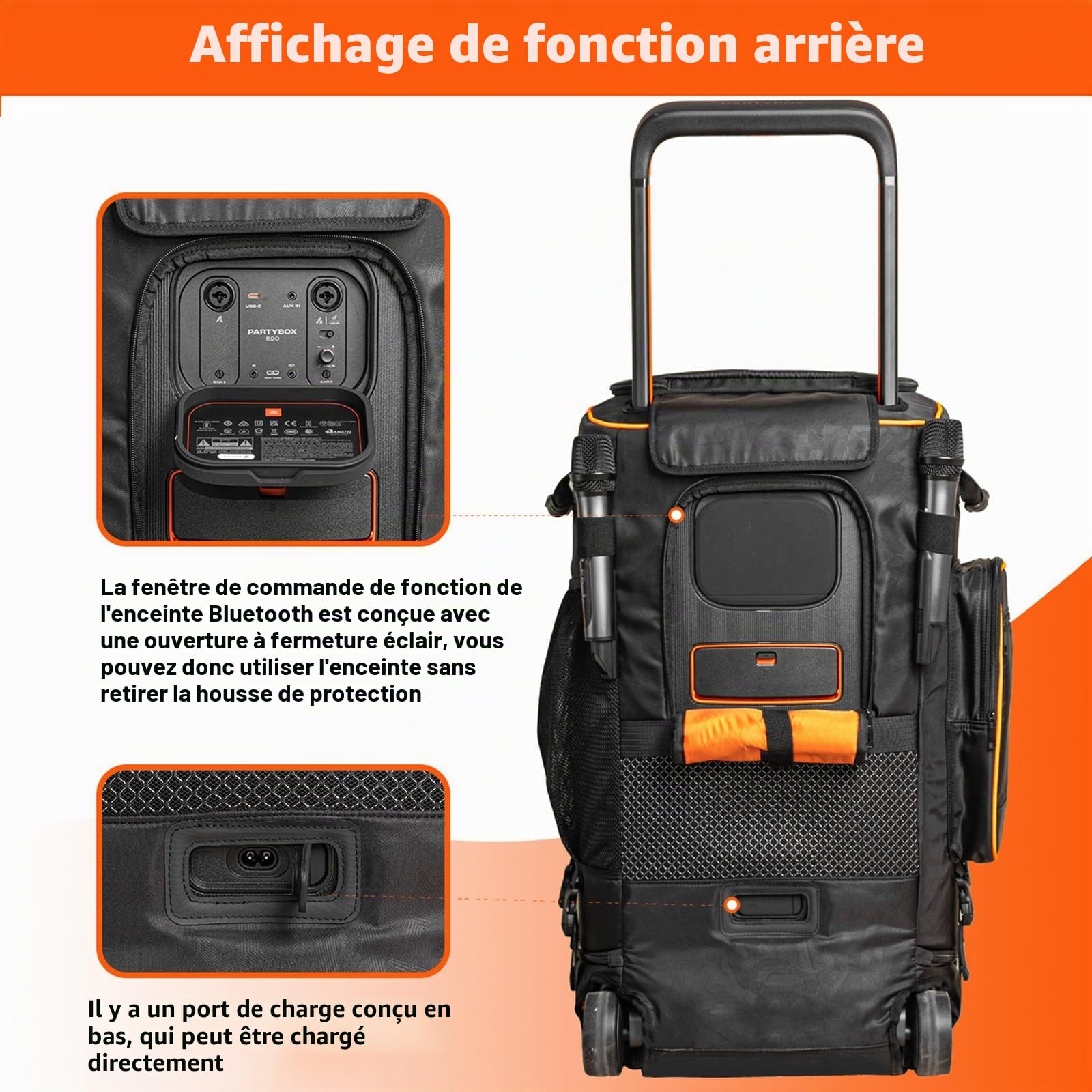 Sac à roulettes JBL PartyBox 520 – Housse de protection, rangement portable pour haut-parleur et accessoires, sac de voyage durable pour DJ