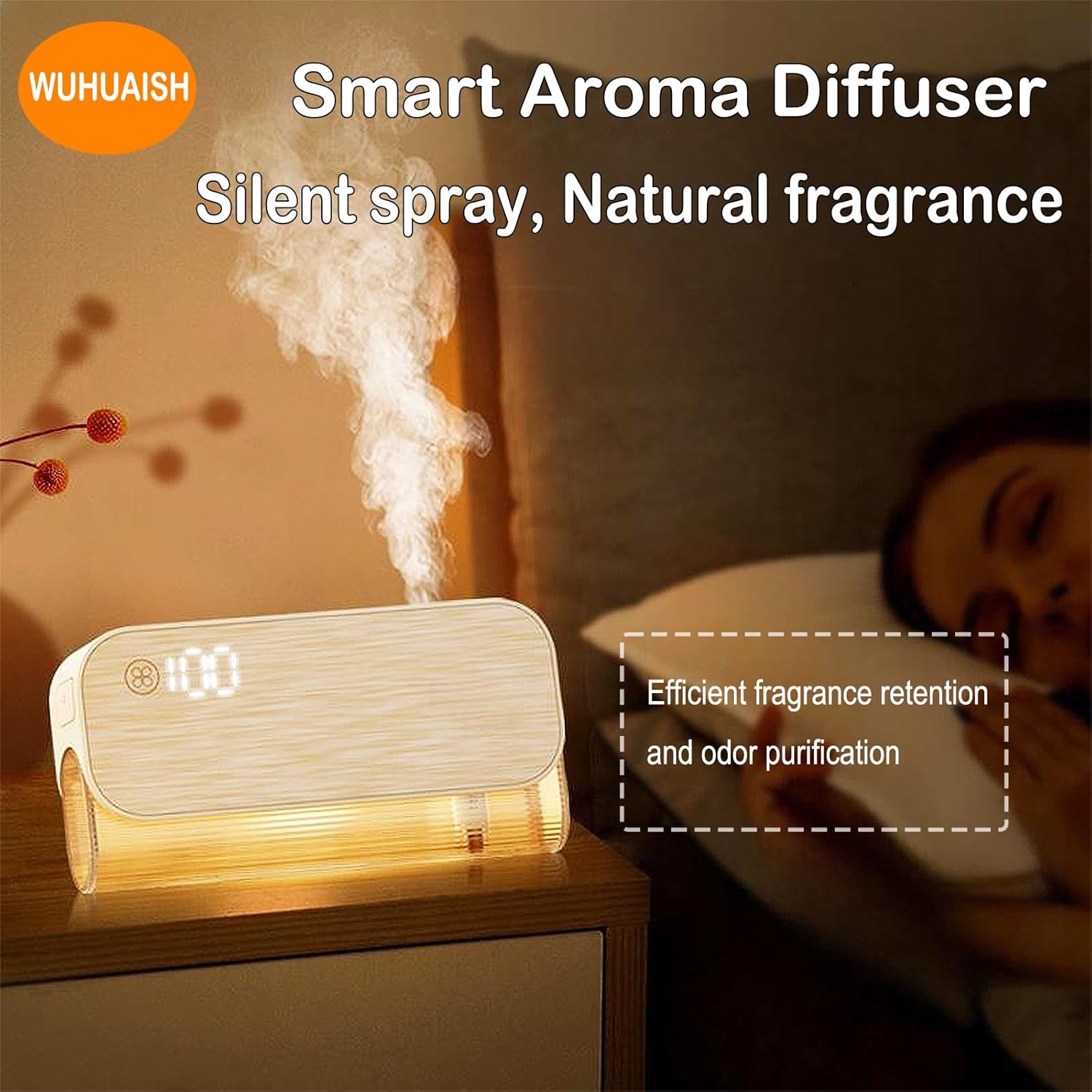 Smart Essential Oil Diffuser with Ambient Lighting, App Control, 100ml Capacity, Motion Sensor, 30-Day Battery Life, Ideal for Home Offices, Yoga, Meditation, and Quiet Operation.