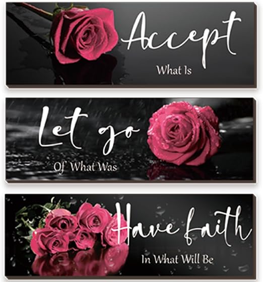 Amazon.com: 3 Pcs Pink Rose Bathroom Wall Decor Inspirational Wooden ...