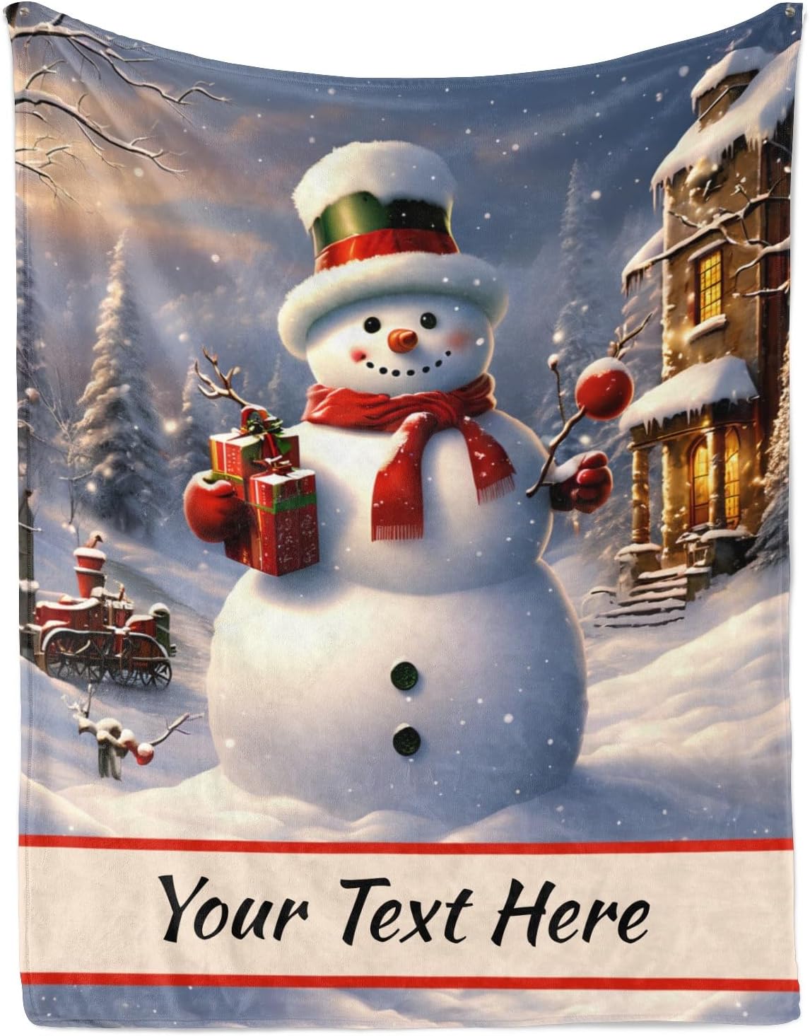 Christmas Blanket with Name, Customized Throw Blanket for Couch Sofa Bed, Soft Warm Fuzzy Cozy, Cute Snowman 40" x 50"