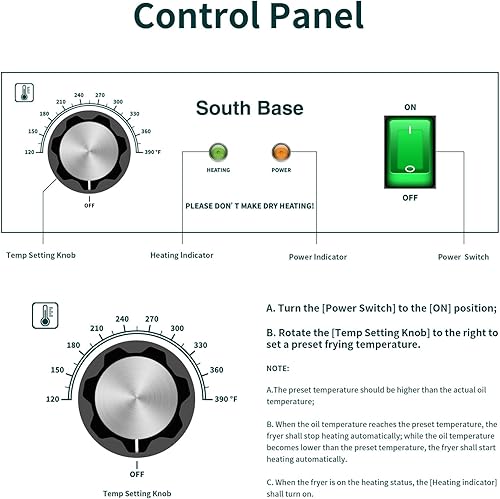 Miniatura 3 de South Base Freidora eléctrica comercial de acero inoxidable con cesta y tapa, freidora eléctrica extraíble de 10 litros con control de temperatura